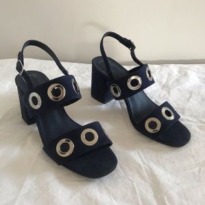 Navy suede heeled sandals